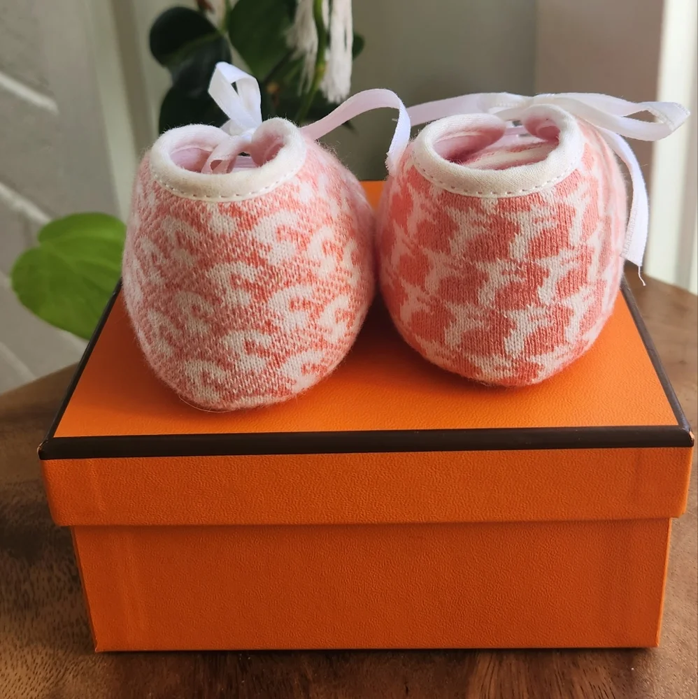 Hermes Pink and White Baby Shoes